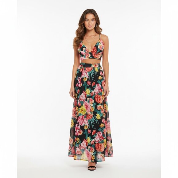 Floral 2 Piece Set - Crop Top with Maxi Skirt - Picture 1 of 5